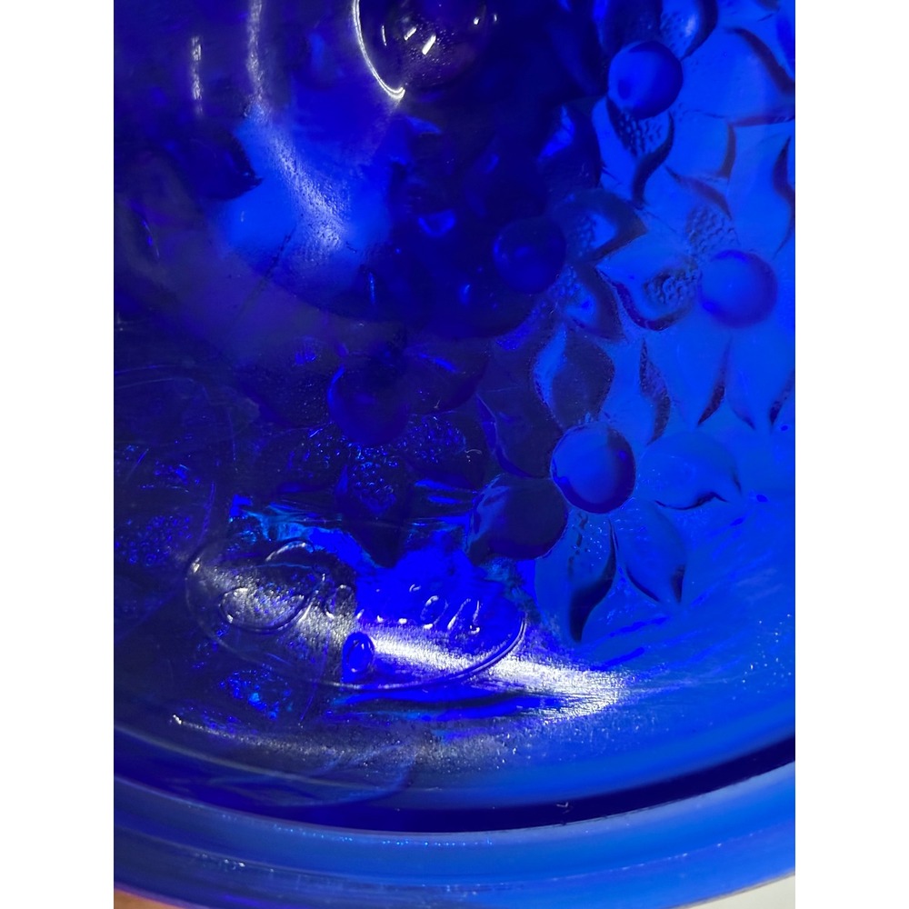 Fenton Cobalt Blue Carnival Glass Forget Me Not Candlestick Holders Pair 5.5in - Picture 4 of 8